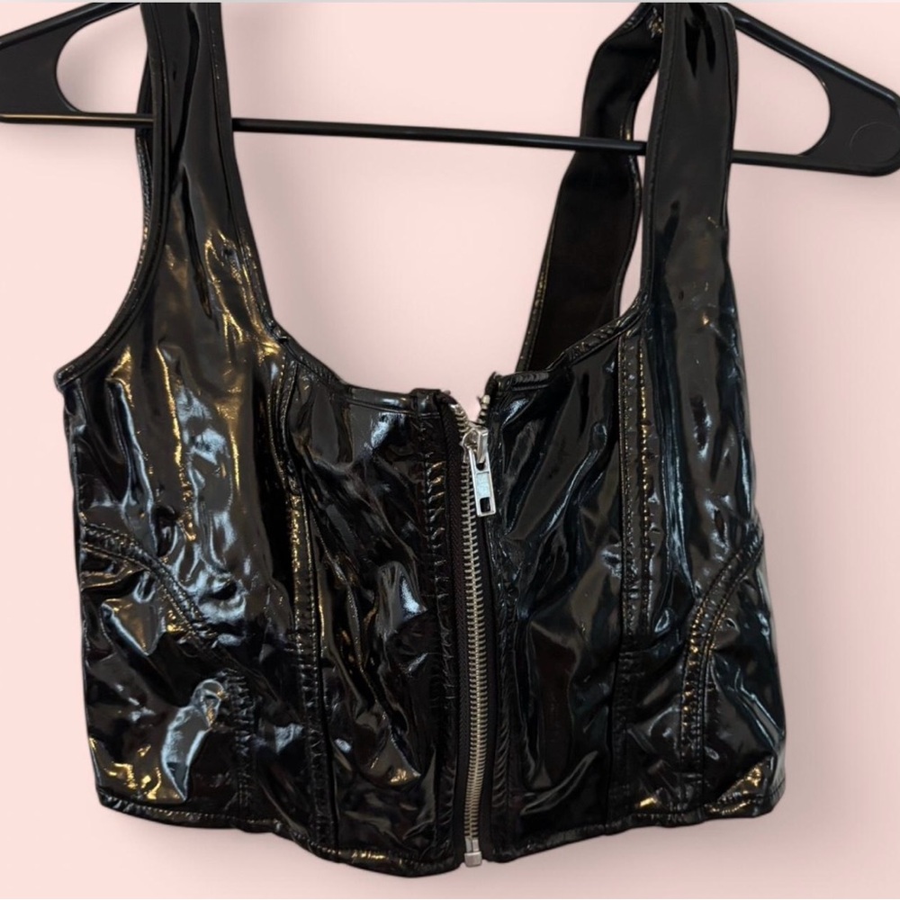 Black Patent Leather Crop Top